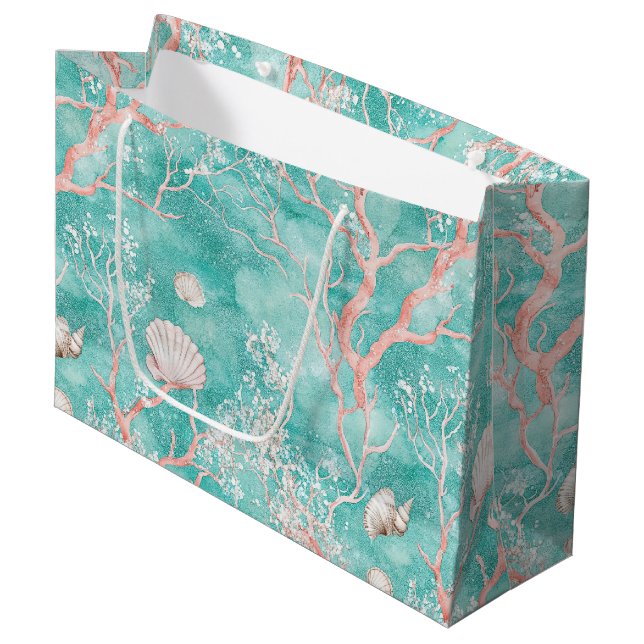Luxury Coastal Coral Pattern Large Gift Bag (Front Angled)