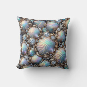 Luxury Coastal Decor   Diamonds and Seashells  Throw Pillow