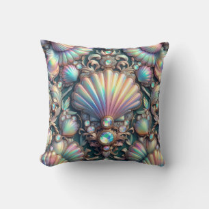 Luxury Coastal Decor Diamonds and Seashells Throw Pillow