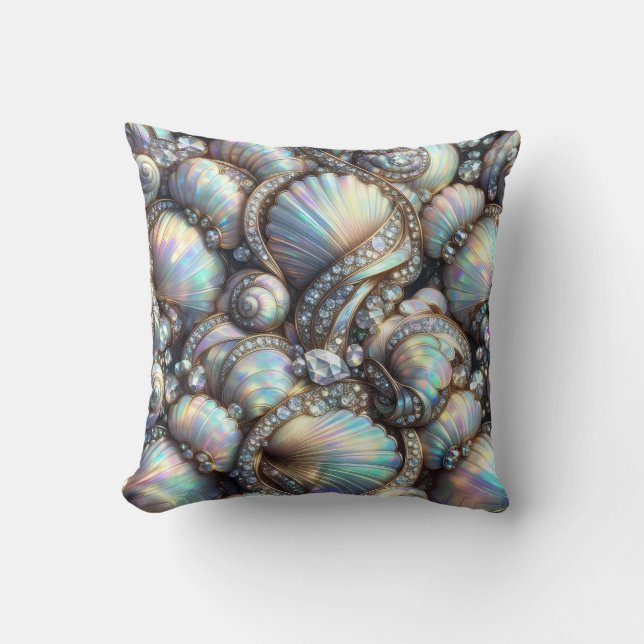 Luxury Coastal Decor | Diamonds and Seashells  Throw Pillow (Front)