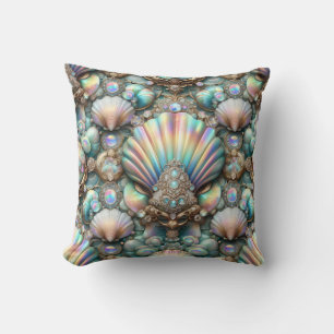 Luxury Coastal Decor Diamonds and Seashells Throw Pillow