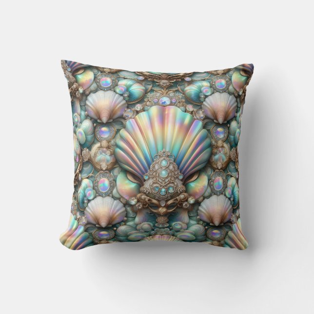 Luxury Coastal Decor | Diamonds and Seashells  Throw Pillow (Front)