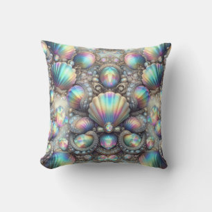 Luxury Coastal Decor Diamonds and Seashells Throw Pillow