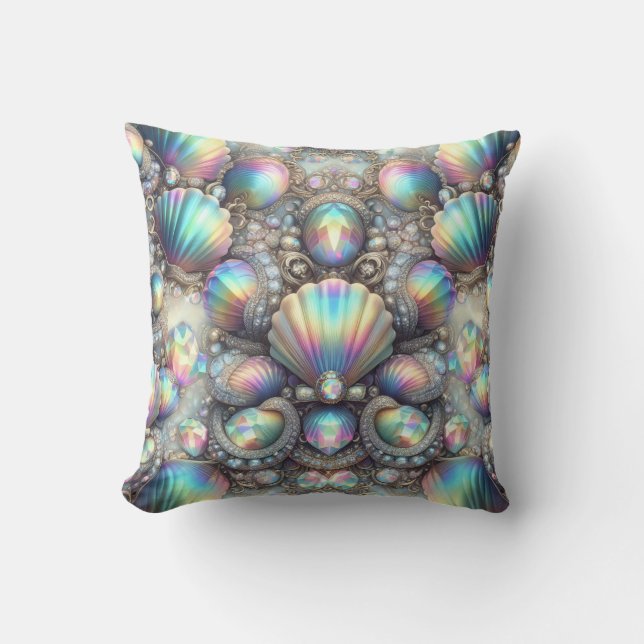 Luxury Coastal Decor | Diamonds and Seashells  Throw Pillow (Front)