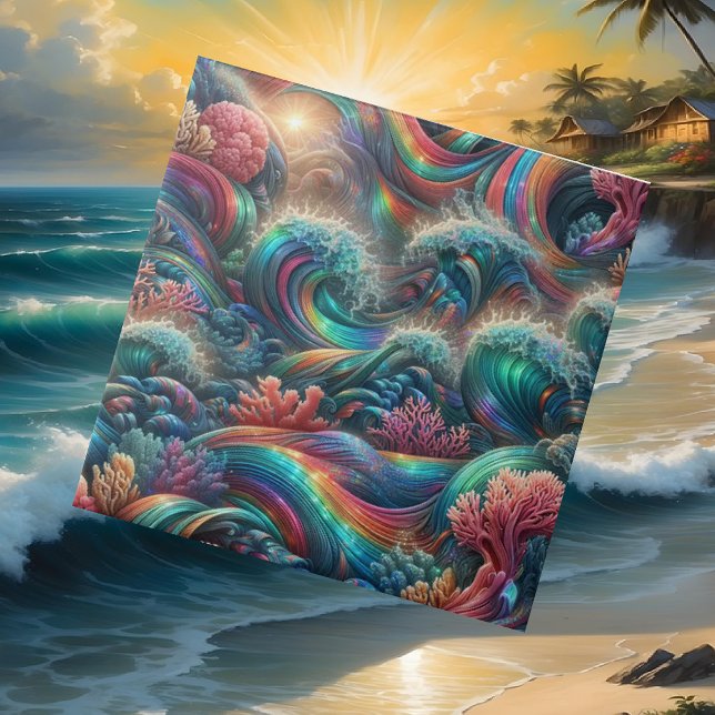 Luxury Coastal Living | Coral Reef Ocean Waves Tile (Creator Uploaded)