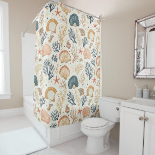 Luxury Coastal Seashell Blue Coral Peach Pattern