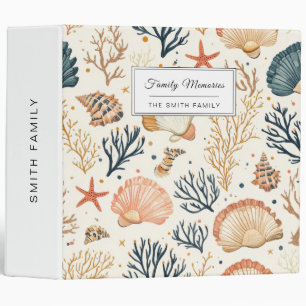 Luxury Coastal Seashell Blue Coral Peach Pattern Binder