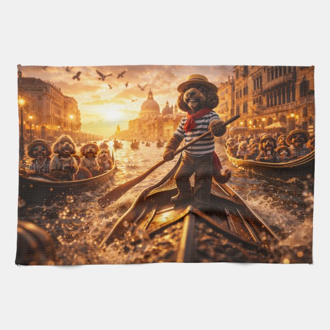 Luxury Cockapoo Venice Gondola  Kitchen Towel (Horizontal)