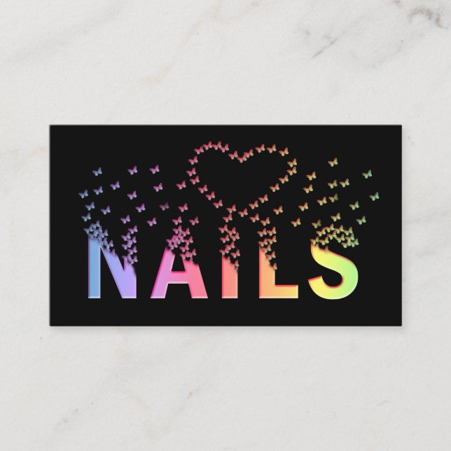 Luxury colourful rainbow butterflies nails logo business card (Front)