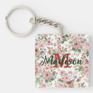 Luxury Colourful  Wildflower Flower blue butterfly Keychain