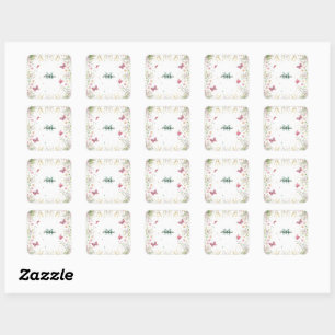 Luxury Colourful  Wildflower Flower blue butterfly Square Sticker