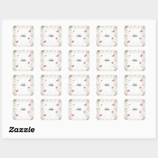 Luxury Colourful  Wildflower Flower blue butterfly Square Sticker