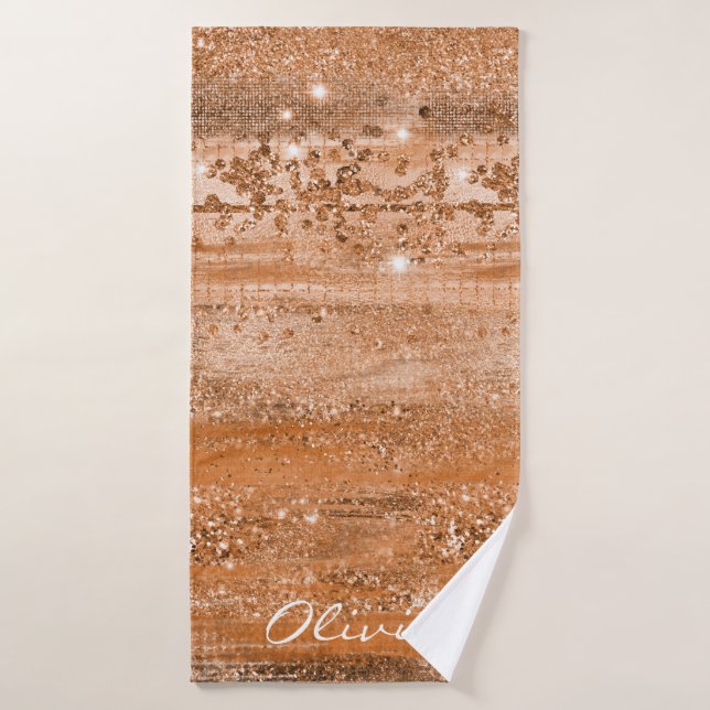 Luxury Copper Glitter Brush Strokes Bath Towel (Bath Towel)