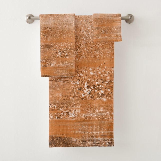 Luxury Copper Glitter Brush Strokes Bath Towel Set (Insitu)