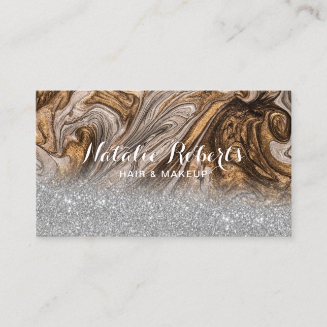 Luxury Copper & Gold Marble Modern Beauty Salon Business Card (Front)