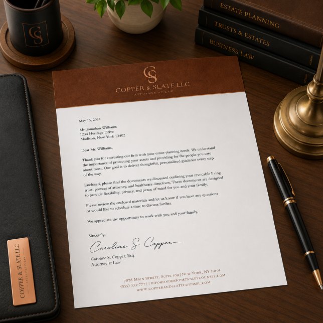 Luxury Copper & Slate Attorney Letterhead (Creator Uploaded)