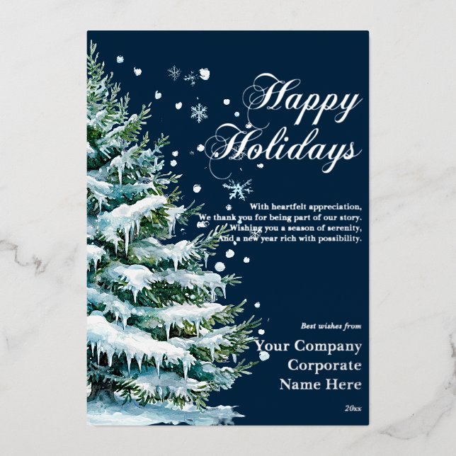 Luxury Corporate Snow Evergreen Holiday Foil Card (Front)