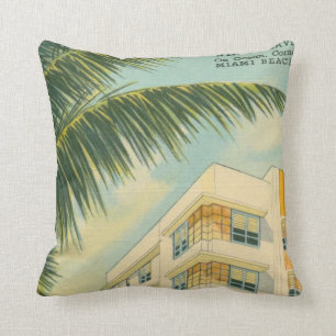 Luxury cotton Vintage Miami Art Deco travel Throw Pillow
