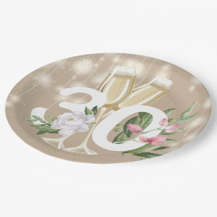 Luxury Cream Champagne Floral 30th Birthday Paper Plate