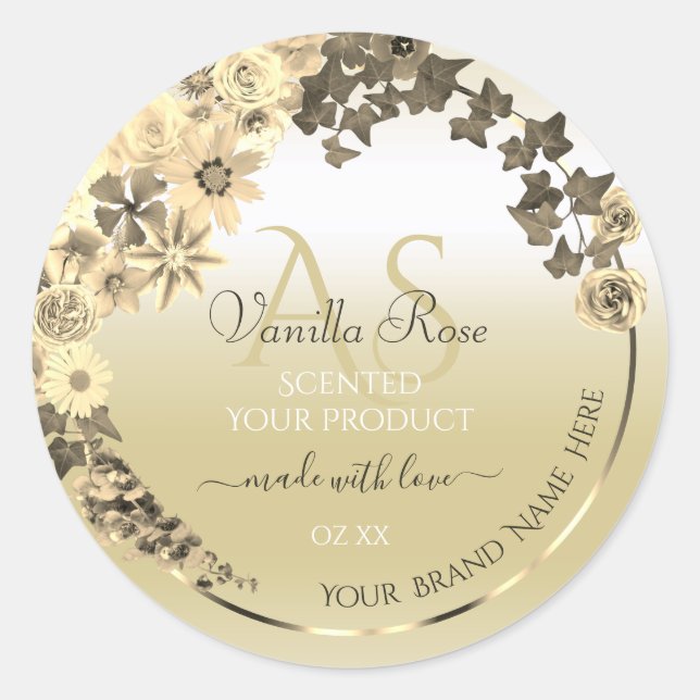 Luxury Cream Gold Floral Product Labels Monogram (Front)