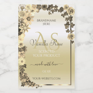 Luxury Cream Gold Floral Product Labels Monogram