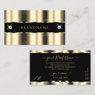 Luxury Cream Golden Black Sparkle Jewels Monogram Business Card