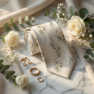 Luxury Cream Rose and Eucalyptus Botanical Wedding Tie