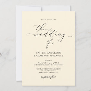 Luxury Cream Wedding Elegant Calligraphy Script Invitation