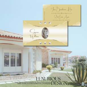 Luxury Cream with Gold Decor Diamonds and Photo Business Card