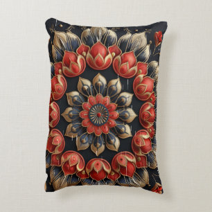 Luxury Crimson Gold 3D Floral Mandala Lumbar Pillo Accent Pillow
