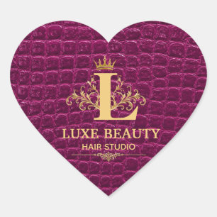 Luxury Crocodile Leather Monogram Gold Initial  Heart Sticker
