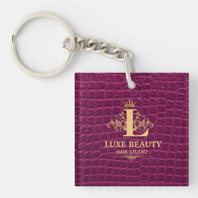 Luxury Crocodile Leather Monogram Gold Initial  Keychain (Front)