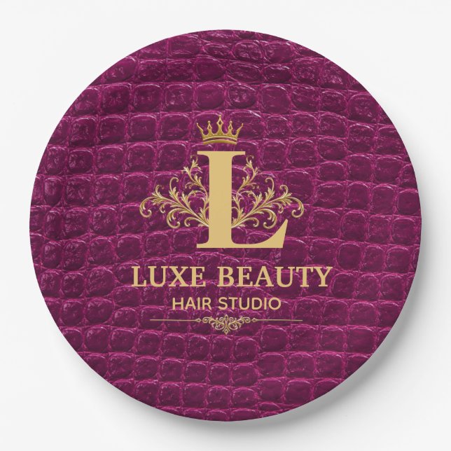 Luxury Crocodile Leather Monogram Gold Initial  Paper Plate (Front)