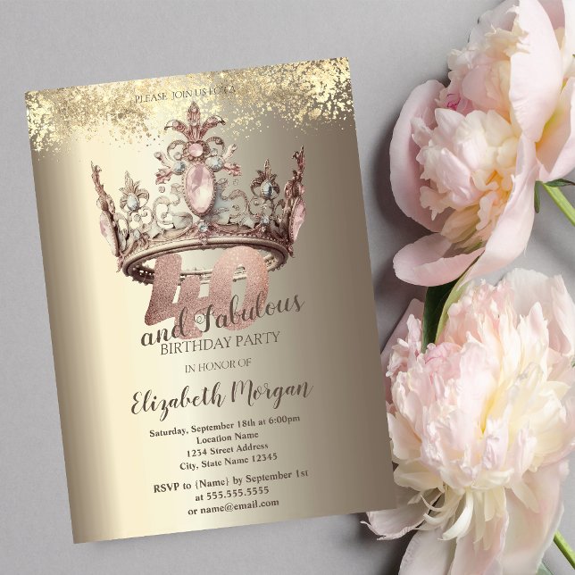 Luxury Crown Gold Confetti 40th Birthday Invitation (Creator Uploaded)