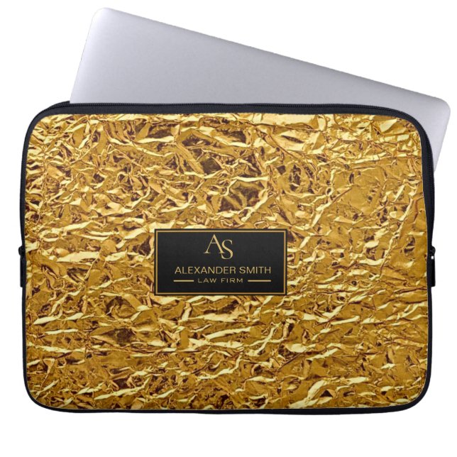 Luxury Crumpled Gold Foil Texture Elegant Metallic Laptop Sleeve (Front)