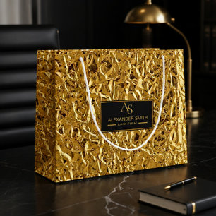 Luxury Crumpled Gold Foil Texture Elegant Metallic Large Gift Bag