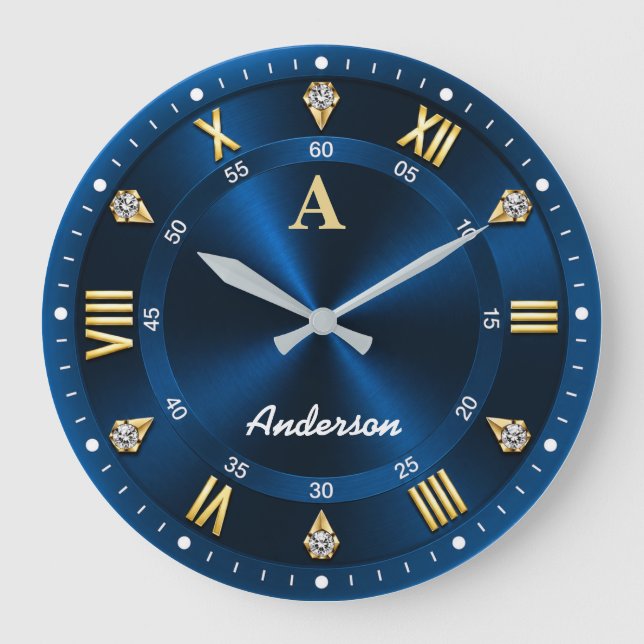  Luxury Crystal Accents Royal Blue Large Clock (Front)