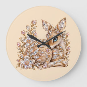 Luxury Crystal Deer Art Large Clock