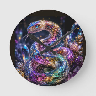 Luxury Crystal Snake   Black Gold Glam Round Clock