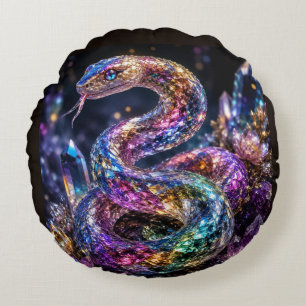 Luxury Crystal Snake Black Gold Glam Round Pillow