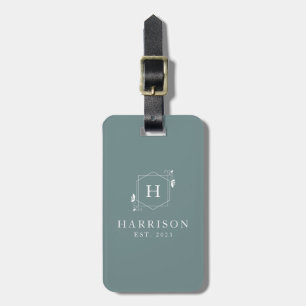 Luxury Custom Light Blue monogram initial floral Luggage Tag