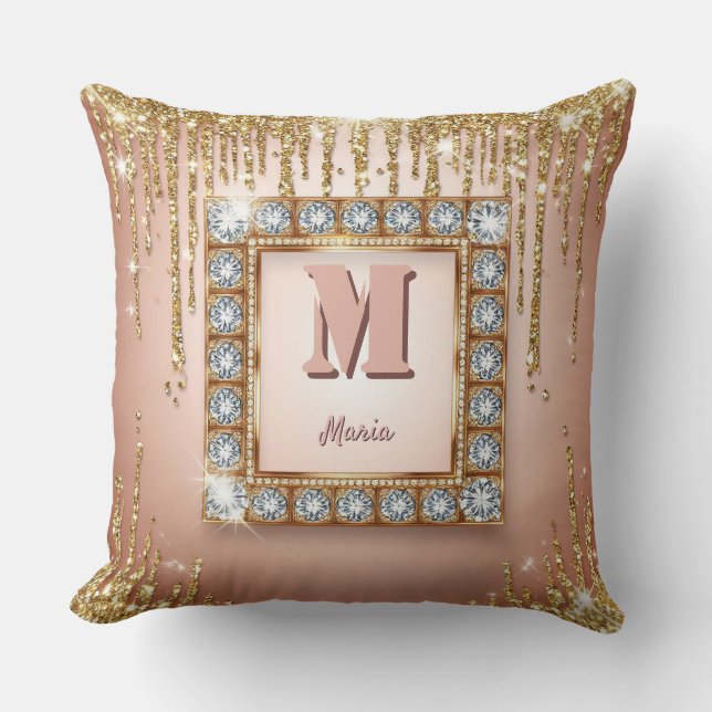 Luxury custom name monogram letter throw pillow (Front)