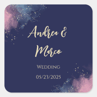 Luxury Customizable Watercolor Beach Wedding Square Sticker