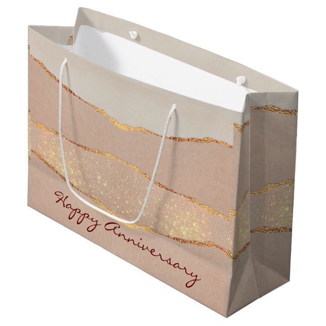 Luxury Customize Glitter Rose Gold Large Gift Bag (Front Angled)
