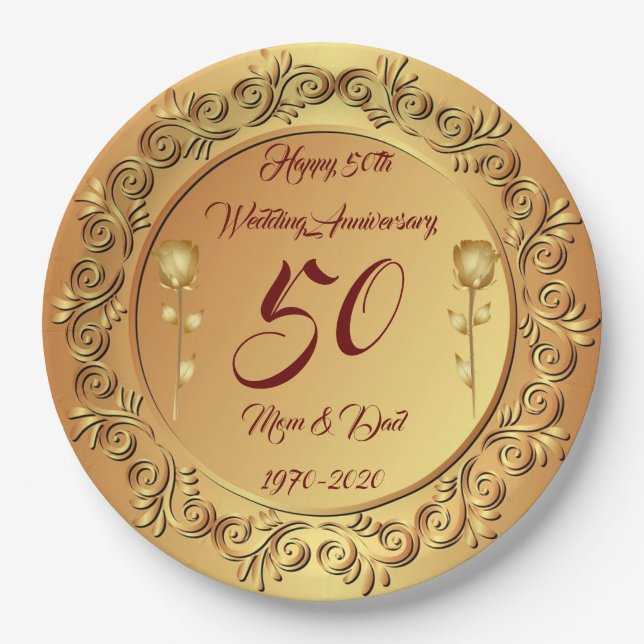 Luxury Customize  Happy Gold 50th Anniversary Paper Plate (Front)