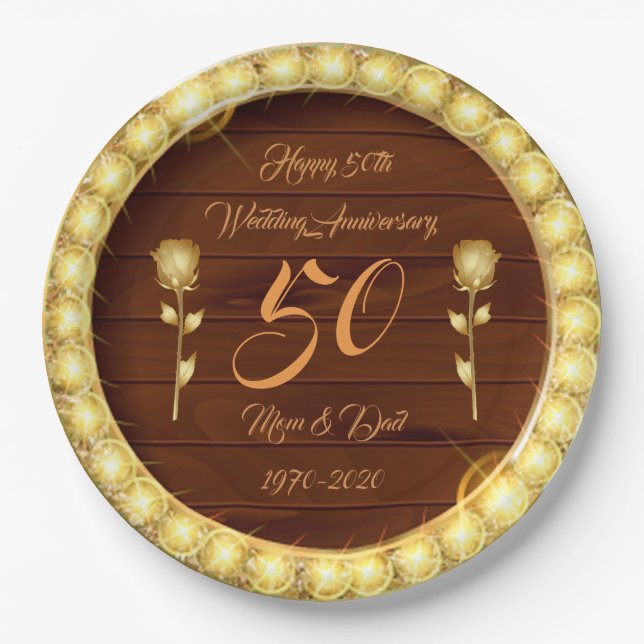 Luxury Customize  Happy Gold 50th Anniversary Paper Plate (Front)