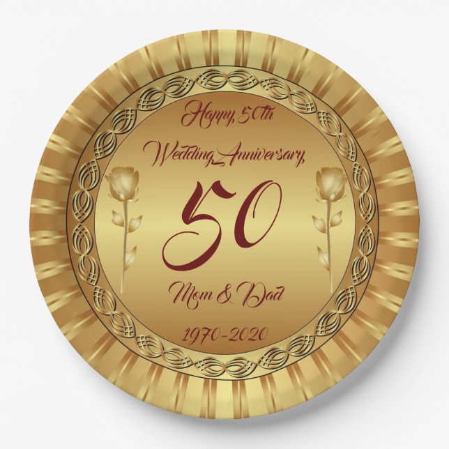 Luxury Customize  Happy Gold 50th Anniversary Paper Plate (Front)