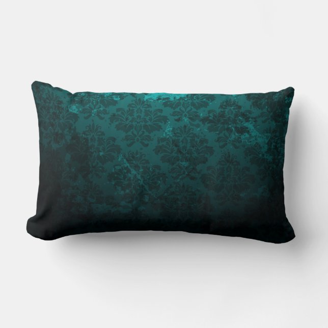 Luxury Damask Dark Green Lumbar Pillow (Front)