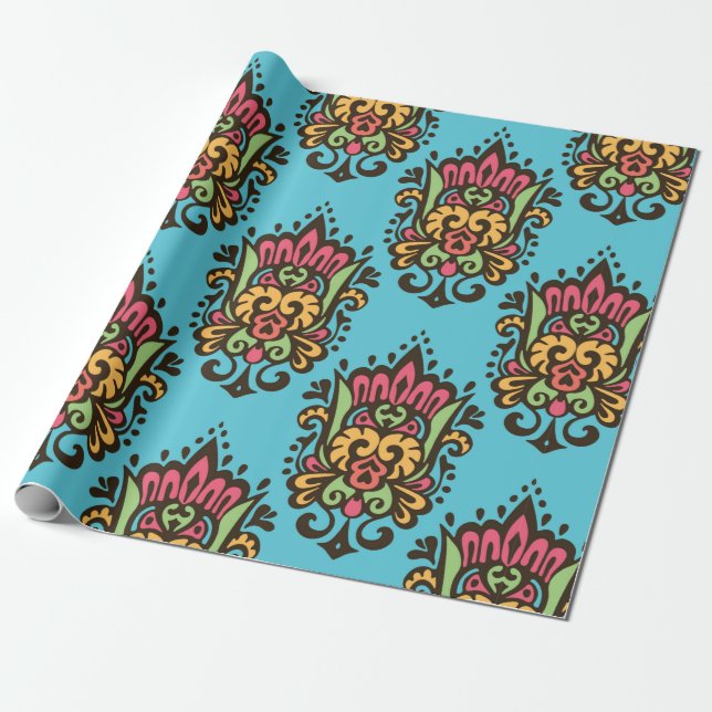 Luxury Damask flower seamless pattern. Floral Vint Wrapping Paper (Unrolled)