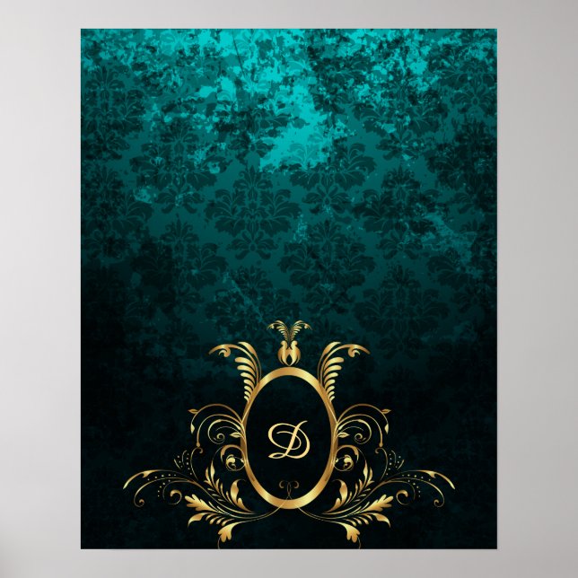 Luxury Damask gold Frame monogram Poster (Front)